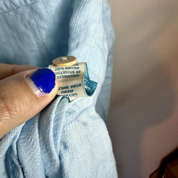 Caribbean Light Blue Long Sleeve Button Up Linen Size XL - Picture 8 of 9